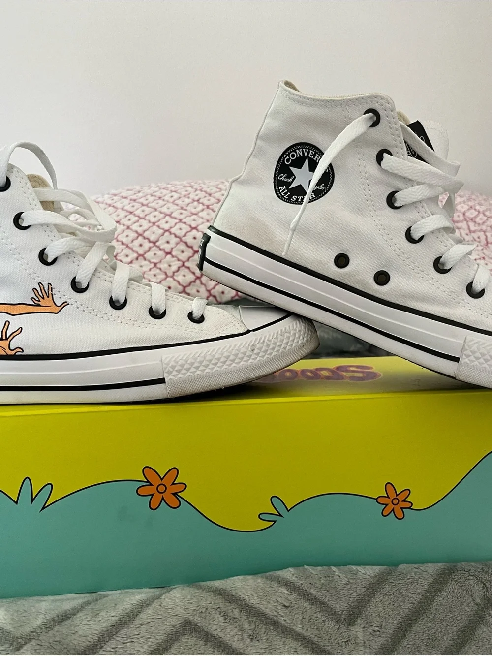 Converse White High Top Sneakers with Orange Graphic